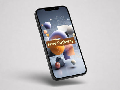 Smartphone with a futuristic design on the screen against a light gray background