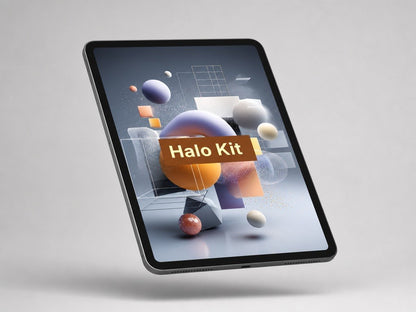 Tablet displaying 'Halo Kit' on a light gray background