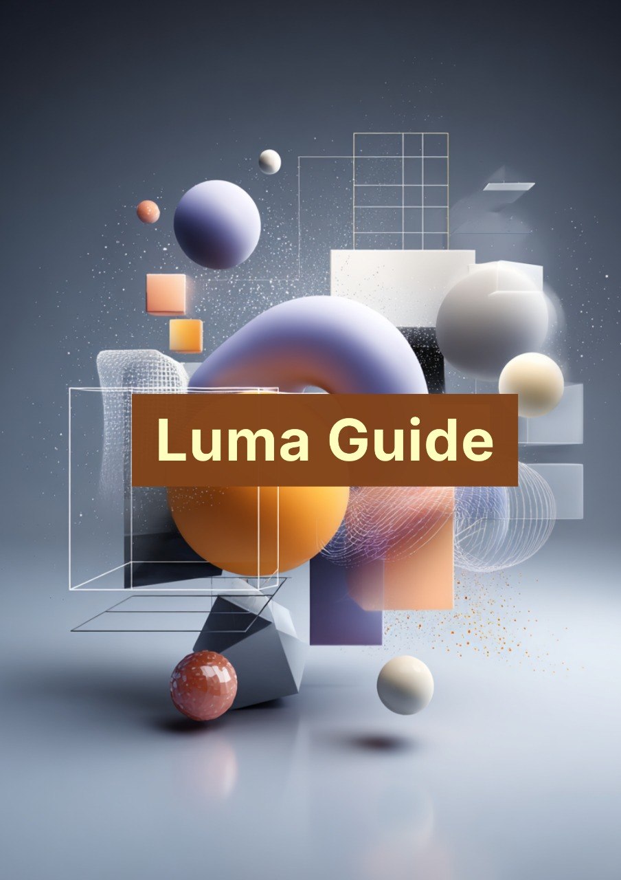Geometric shapes and abstract design with 'Luma Guide' text on a dark background