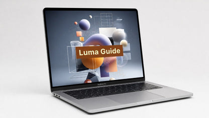 Laptop with 'Luma Guide' displayed on the screen against a light gray background