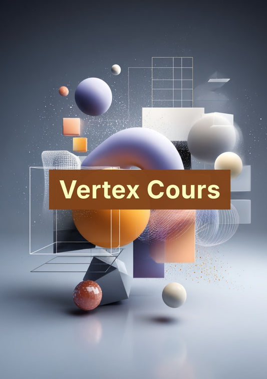 Geometric shapes and abstract design with 'Vertex Cours' text on a dark background