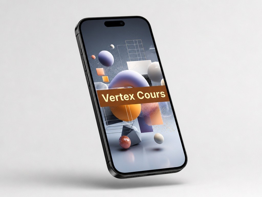 Phone with 'Vertex Cours' on a gray background