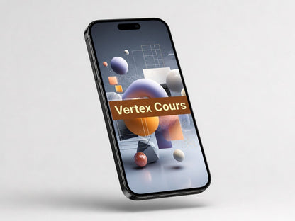 Phone with 'Vertex Cours' on a gray background